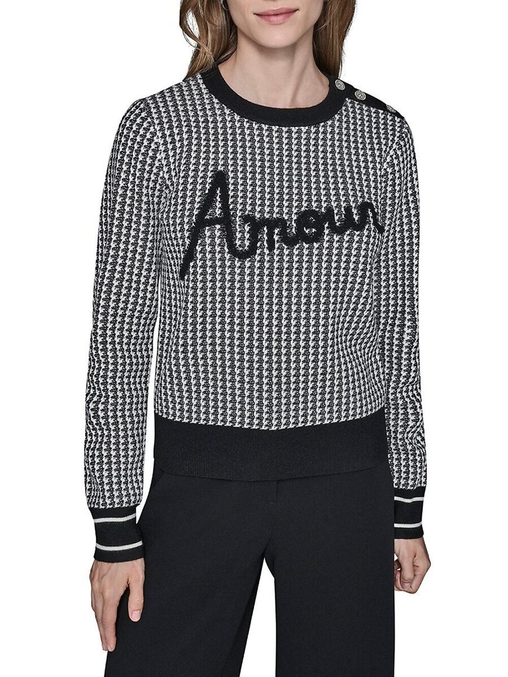Karl Lagerfeld Paris Amour Sweater Womens XS White Black Houndstooth Classic NWT
